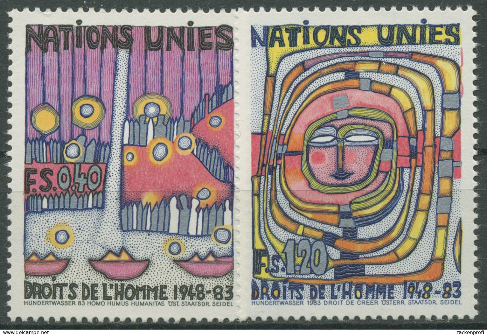 UNO Genf 1983 Erklärung Der Menschrechte Gemälde Hundertwasser 117/18 Postfrisch - Nuovi