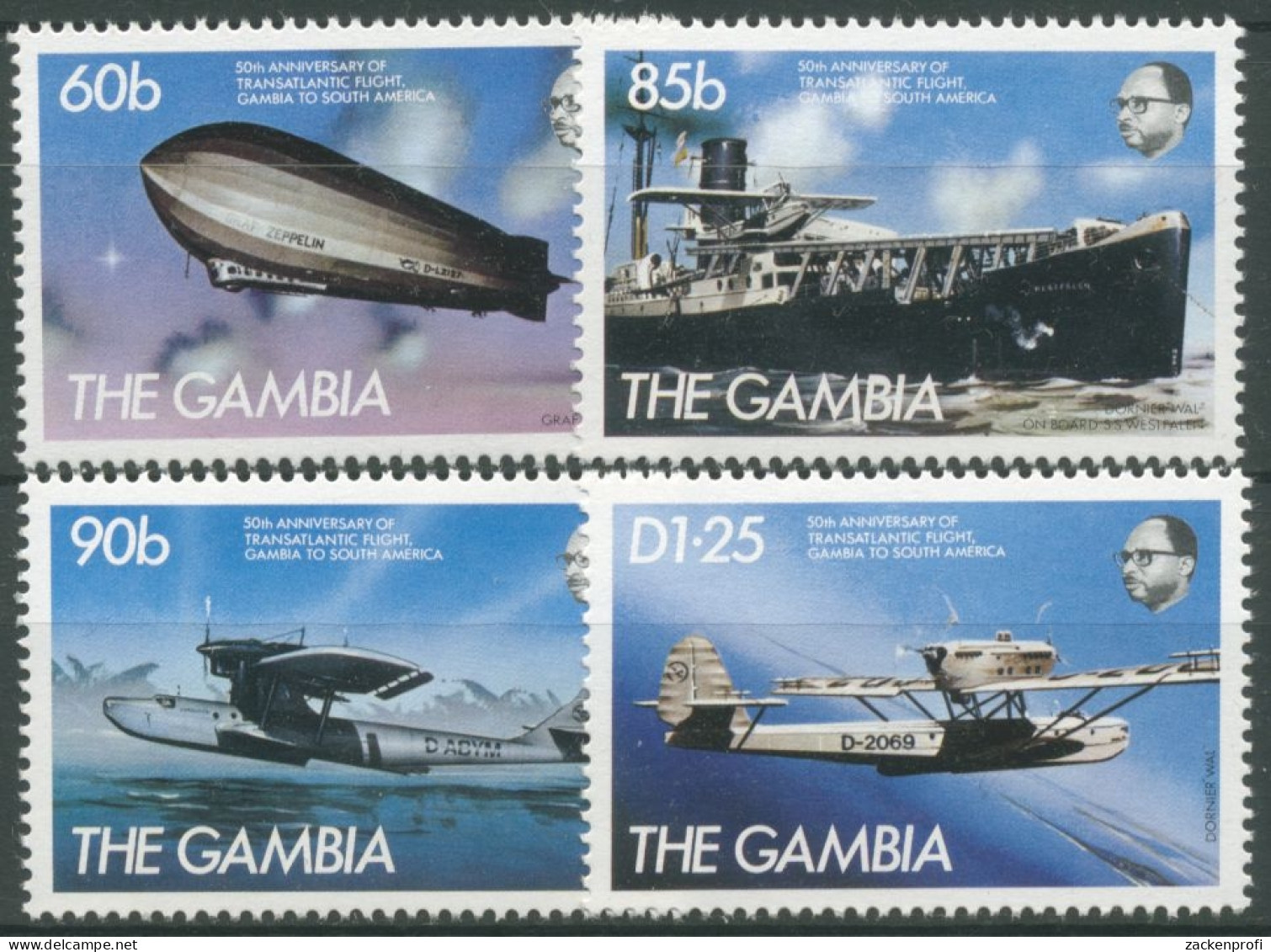 Gambia 1984 50 Jahre Transatlantikflüge Nach Südamerika 535/38 Postfrisch - Gambia (1965-...)