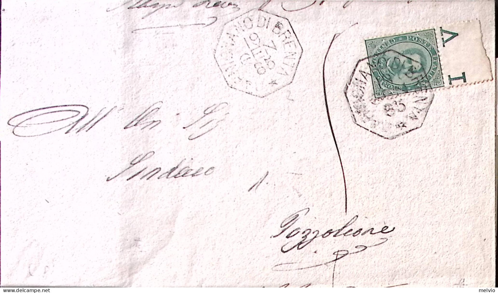 1885-CARMIGNANO DI BRENTA Ottagonale Collettoria (19.1) Su Piego Affrancato Effi - Storia Postale