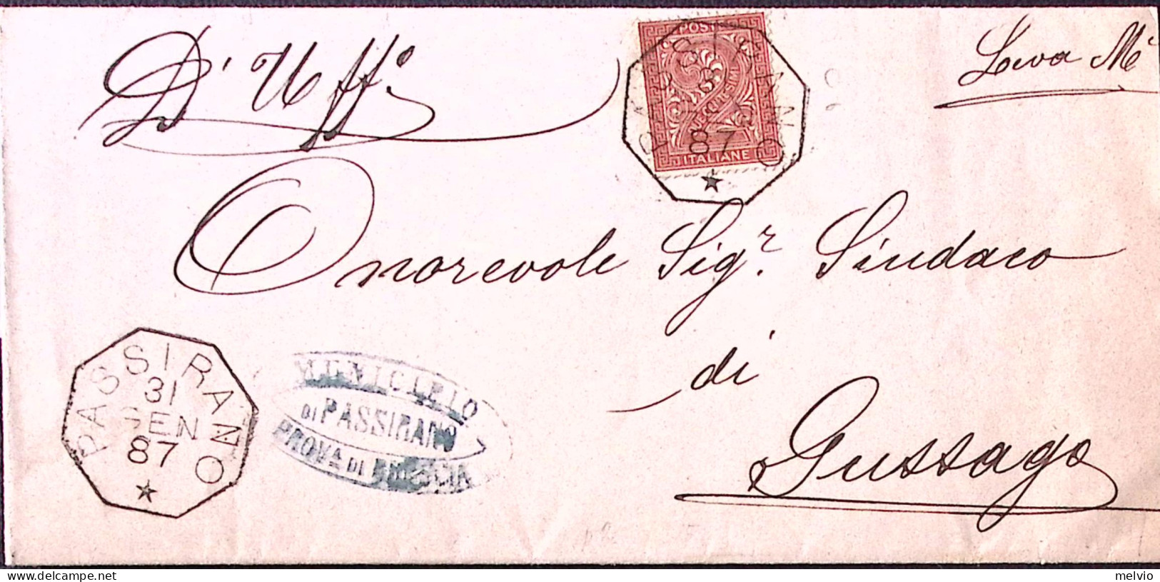 1887-PASSIRANO Ottagonale Collettoria (31.1) Su Piego - Storia Postale