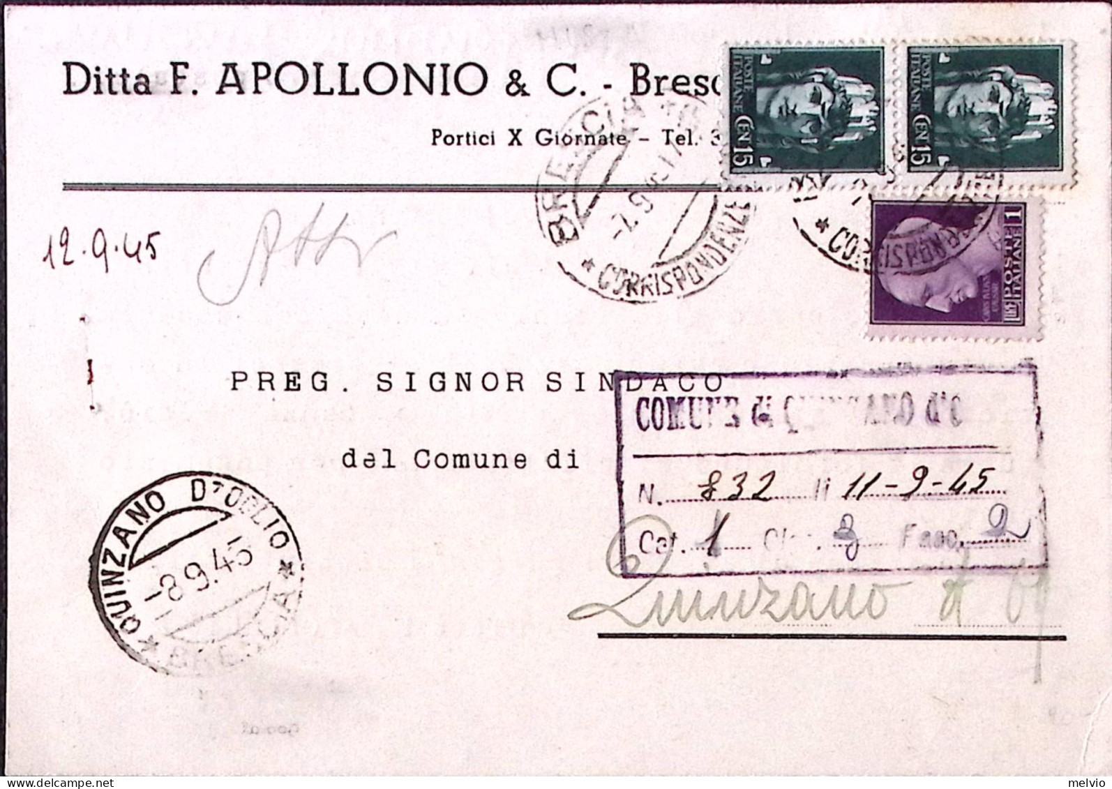 1945-Imperiale Senza Fasci Lire 1 + Imperiale Senza Filigrana Coppia C.15 (526+5 - Marcophilia