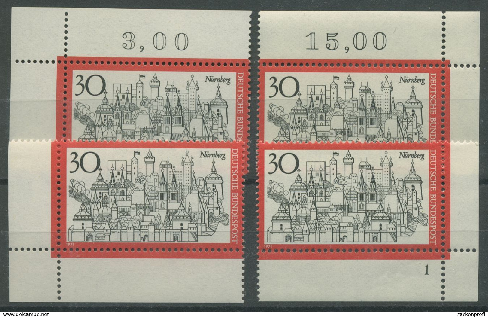 Bund 1971 Fremdenverkehr Nürnberg 678 Alle 4 Ecken Postfrisch (E256) - Neufs