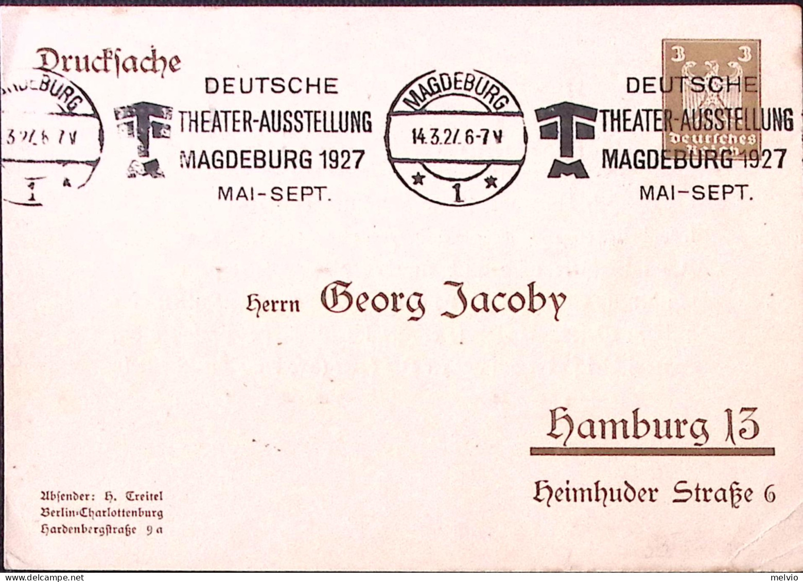 1927-Germania  Spettacoli Teatrali/Magdeburgo (14.3) Annullo Speciale Su Cartoli - Covers & Documents