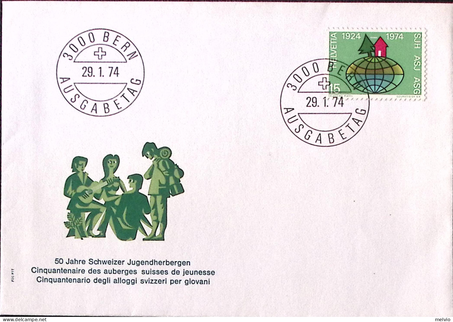 1974-Svizzera 50 Ann. Ostelli Per La Gioventu /Berna (29.1) Annullo Speciale Su  - Sonstige & Ohne Zuordnung
