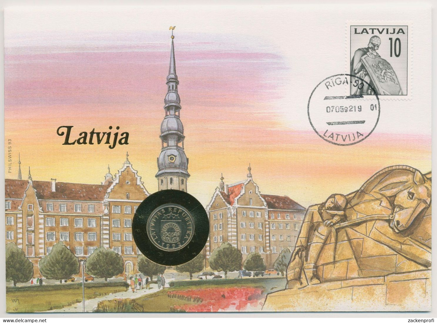 Lettland 1992 Petrikirche Riga Numisbrief 50 Santimu (N264) - Letland