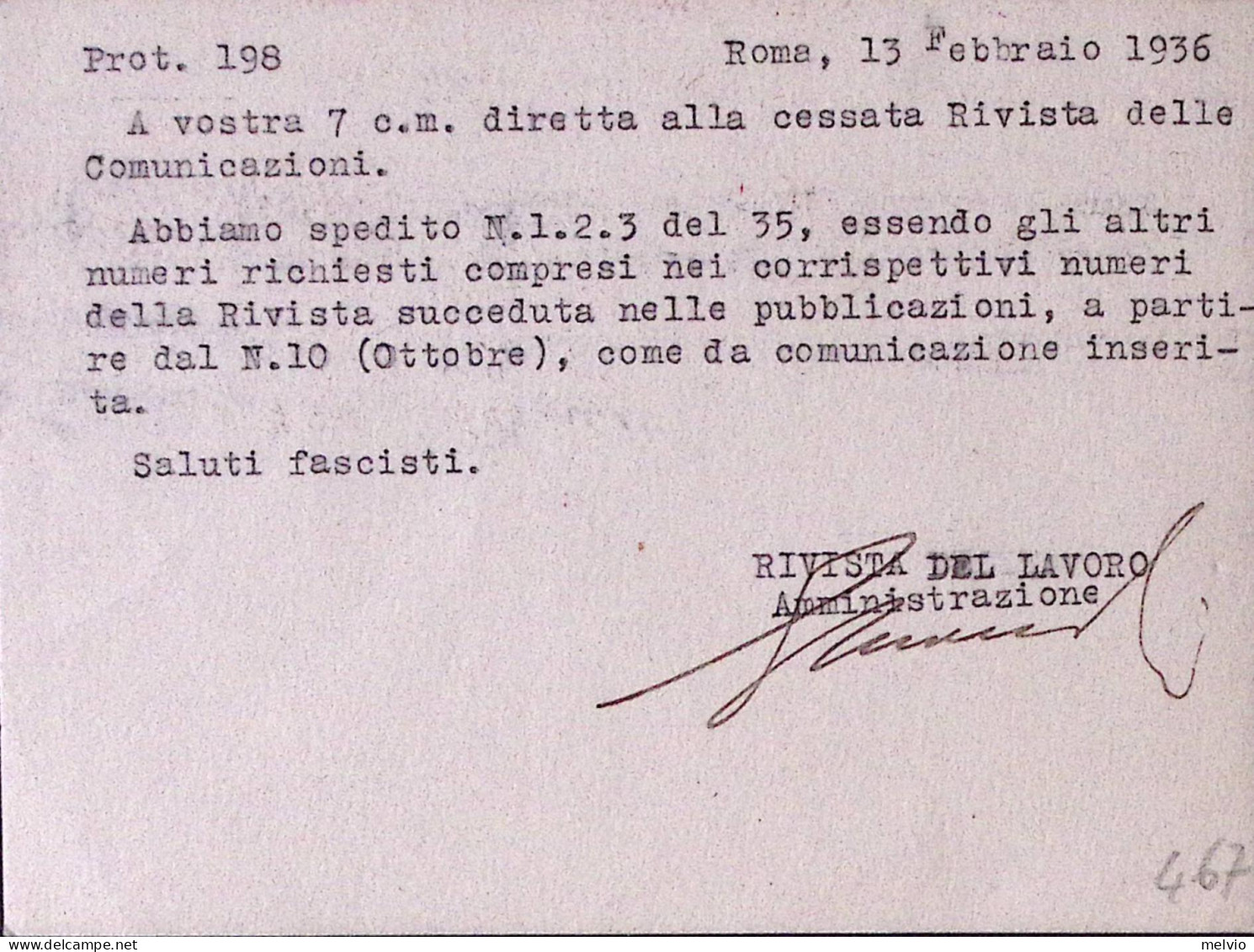 1936-CONFED. FASCISTA LAVORAT. INDUSTRIA/Roma (13.2) Annullo Meccanico (rossa) C - Frankeermachines (EMA)