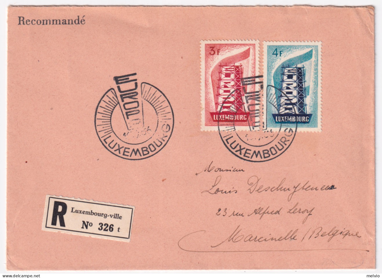 1956-LUSSEMBURGO Europa1956 F.3 E 4 (515/6) Fdc Raccomandata - FDC