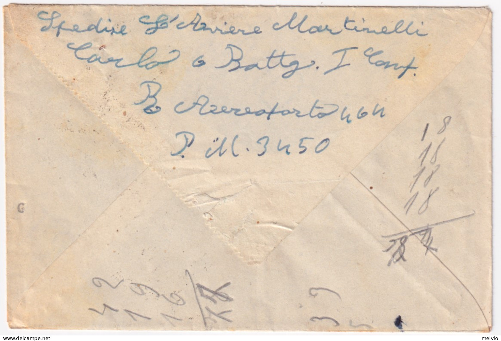 1943-AEROPORTO 464 Manoscr. Al Verso E Ovale Su Busta PM 3450 (5.9) - Poststempel