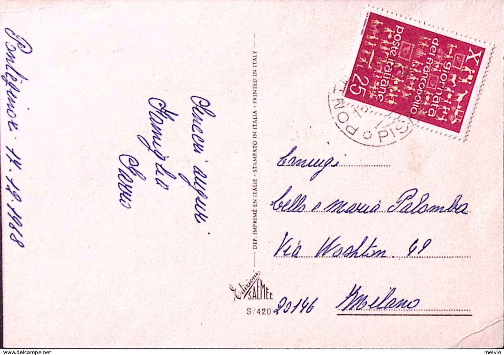 1968-GIORNATA FRANCOBOLLOl'68 Lire 25 Isolato Su Cartolina - 1961-70: Poststempel