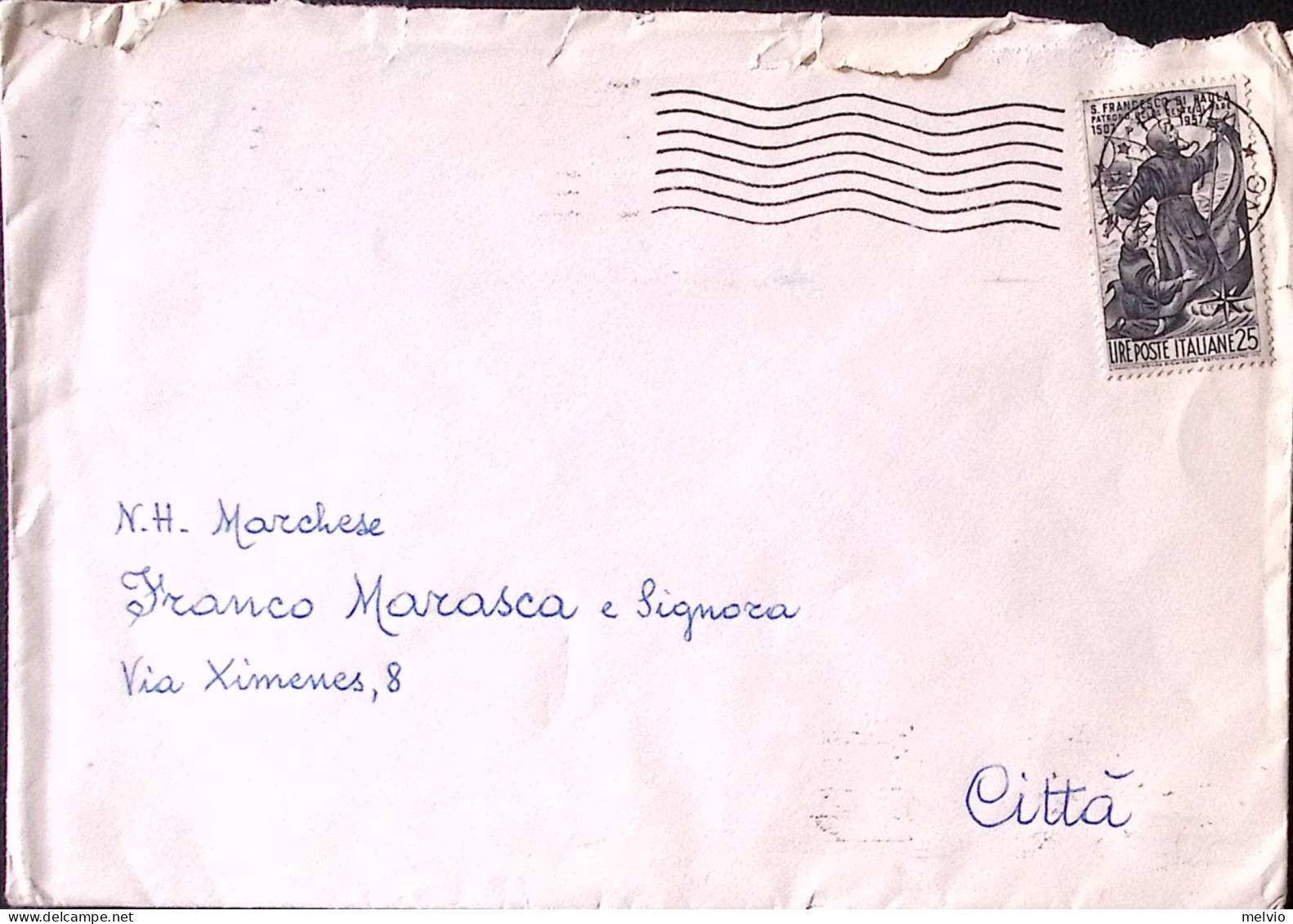 1958-S. FRANCESCO Lire 25 (825) Isolato Su Busta - 1946-60: Poststempel
