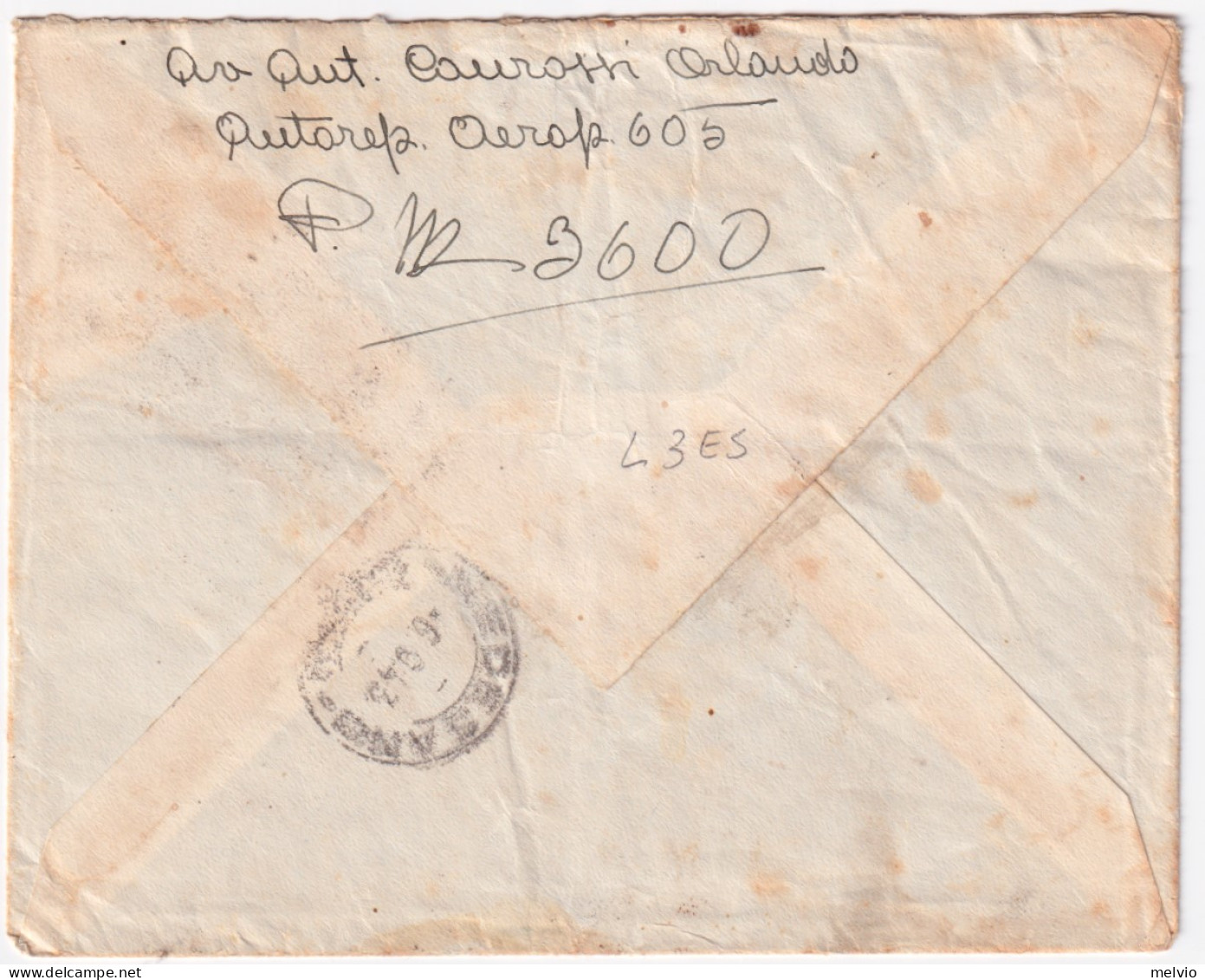 1943-AEROPORTO 605 Manoscritto Al Verso Di Busta PM 3600 (1.9) - Poststempel