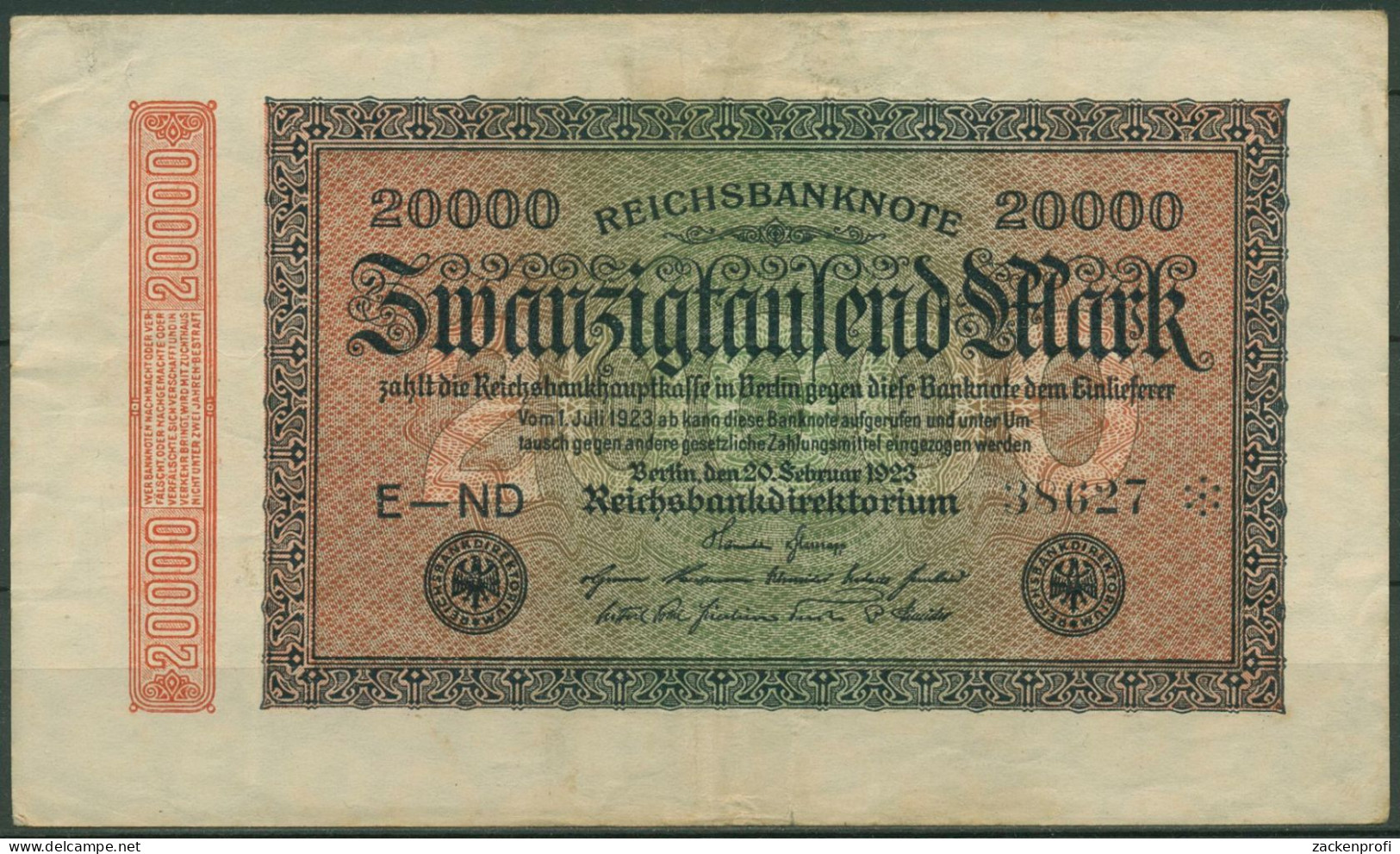 Dt. Reich 20000 Mark 1923, DEU-95e FZ ND, Gebraucht (K1353) - 20.000 Mark