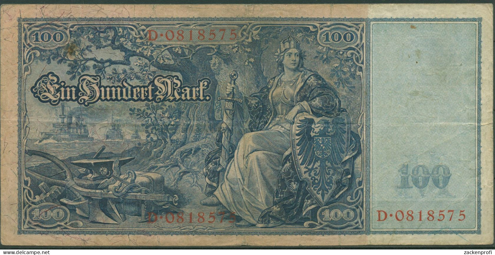 Dt. Reich 100 Mark 1909, DEU-35, Gebraucht (K1533) - 100 Mark