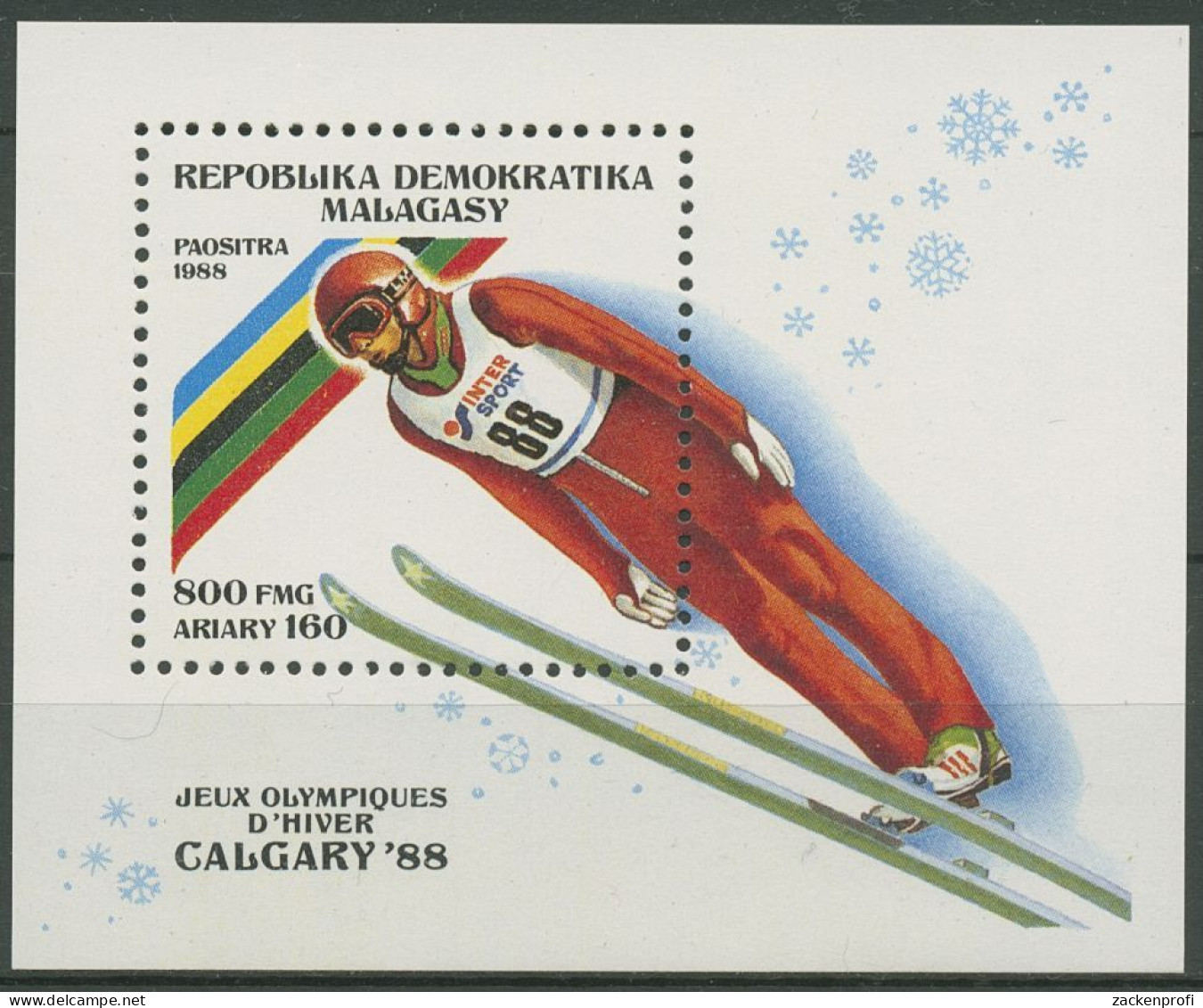 Madagaskar 1988 Olympische Winterspiele Calgary Block 76 Postfrisch (C62502) - Madagaskar (1960-...)