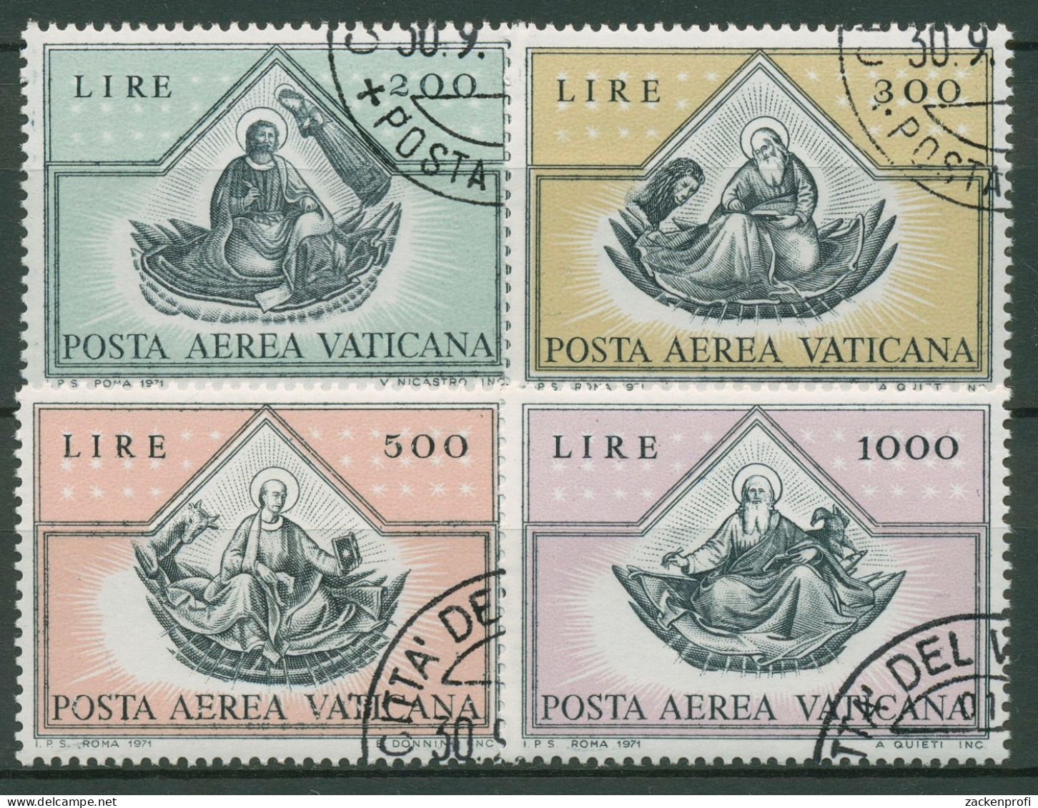 Vatikan 1971 Flugpostmarken Die 4 Evangelisten 590/93 Gestempelt - Used Stamps