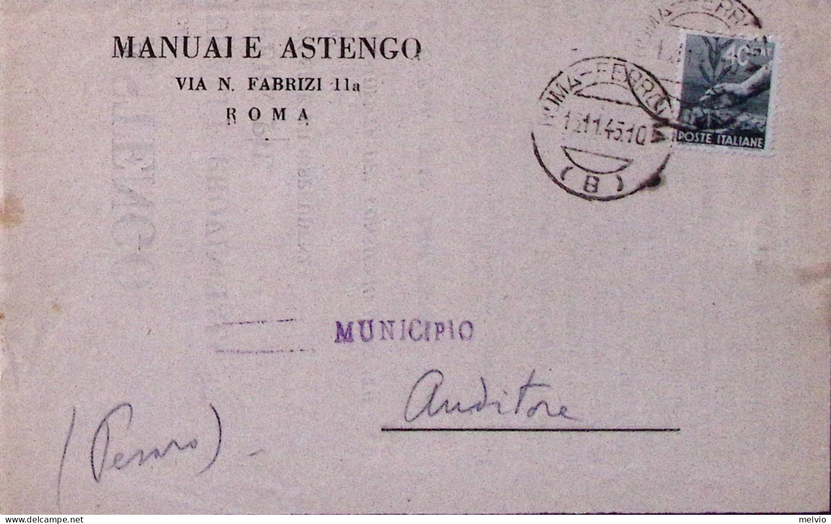 1945-Democratica C.40 (546) Isolato Su Stampe Roma (15.11) - Marcophilie