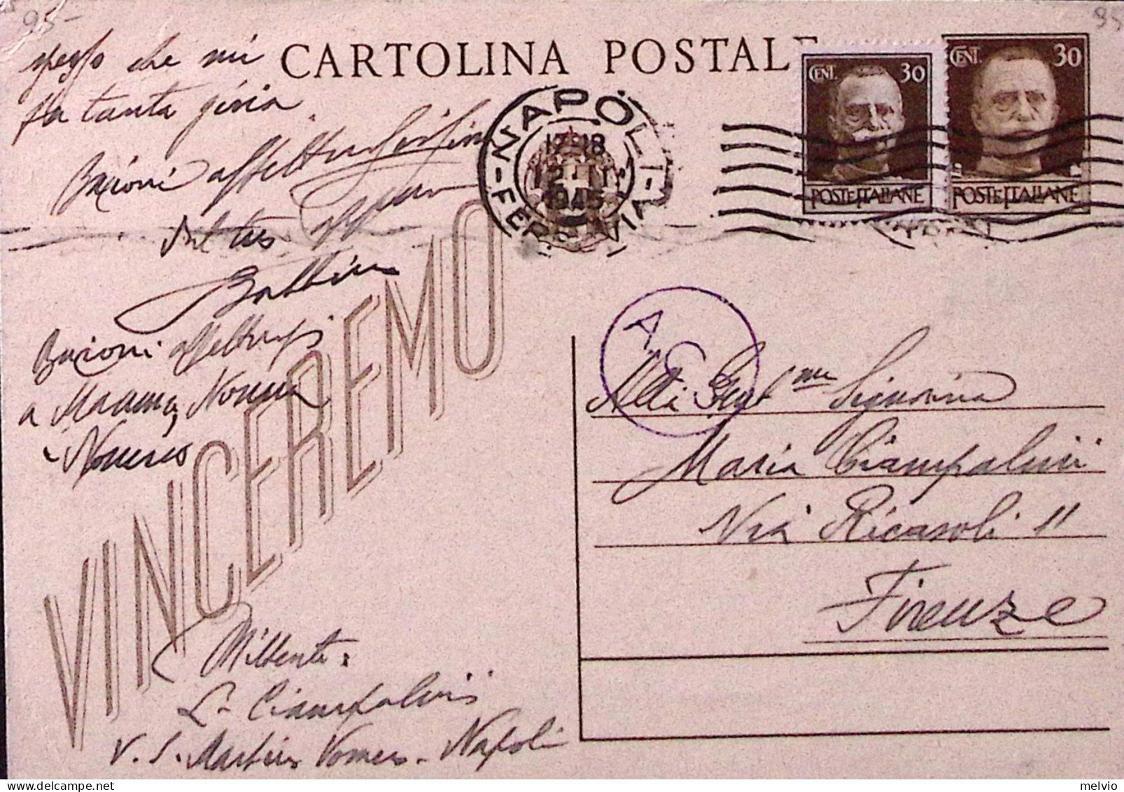1945-Cartolina Postale Vinceremo C.30 (C98) Con Francobollo Aggiunto Imperiale S - Marcophilie