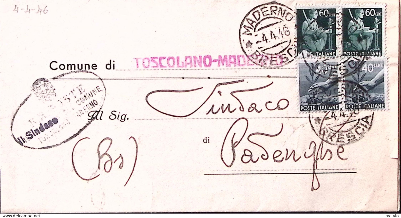 1946-Democratica Coppie C.40 E C.60 (546+548) Su Piego Maderno (4.4) - Marcophilia