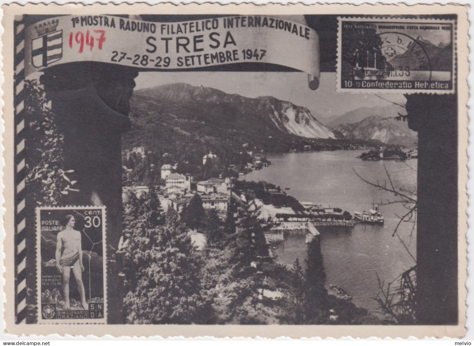 1947-STRESA 1^ MOSTRA E RADUNO FILATELICO INTERNAZIONALE (28.9) Annullo Speciale - Exhibitions