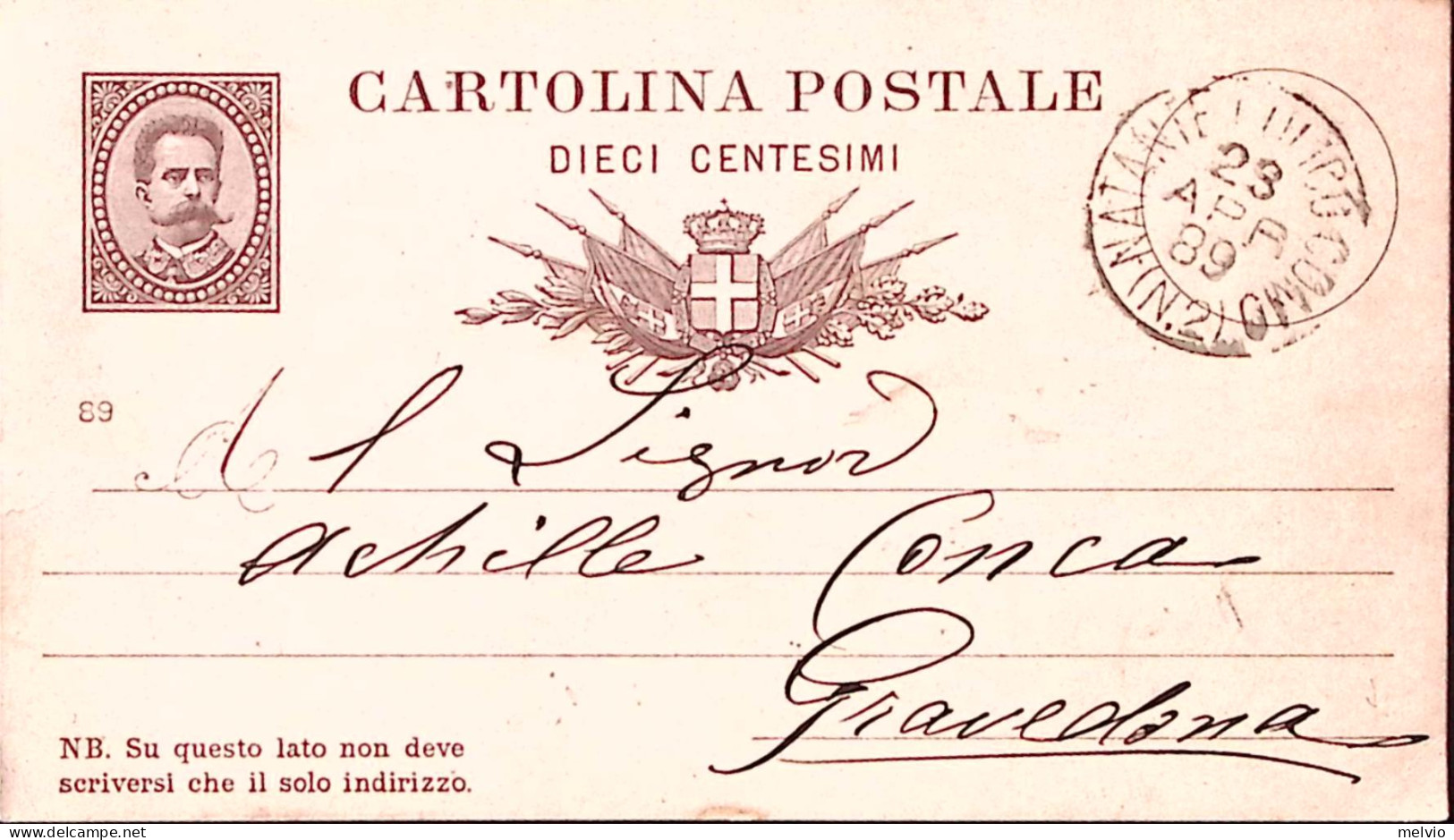 1889-NATANTE COLICO COMO/(N.2) C.2 (23.4) Su Cartolina Postale Effigie C.10 Mill - Postwaardestukken