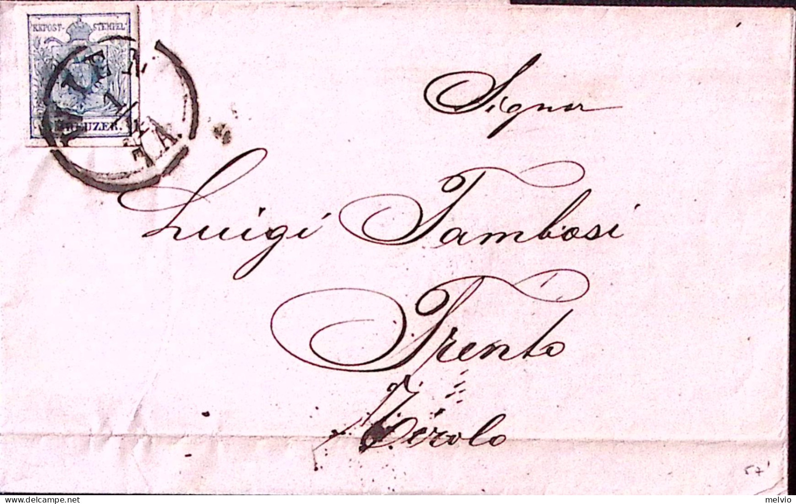 1857-AUSTRIA K.9 (5/I) Su Soprascritta Vienna 1.4.(57) Per Trento - Sonstige & Ohne Zuordnung