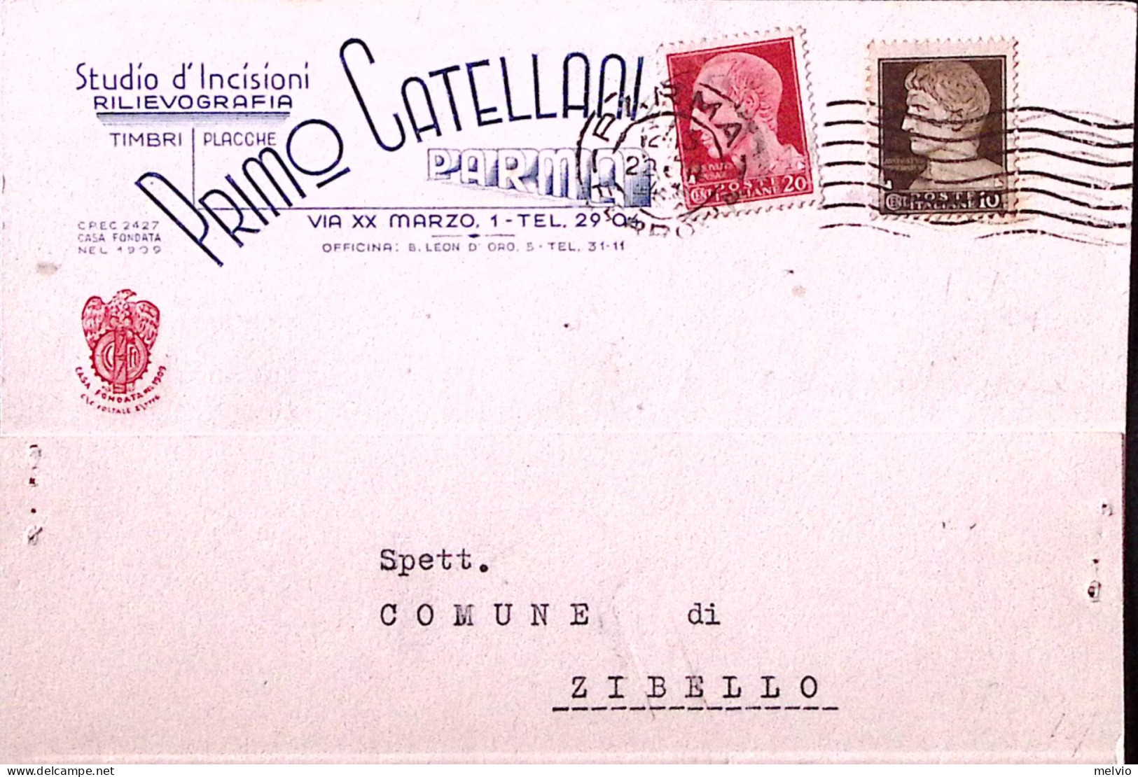 1944-Imperiale C.10 E 20 (245+247) Su Cartolina Parma (22.3) - Poststempel