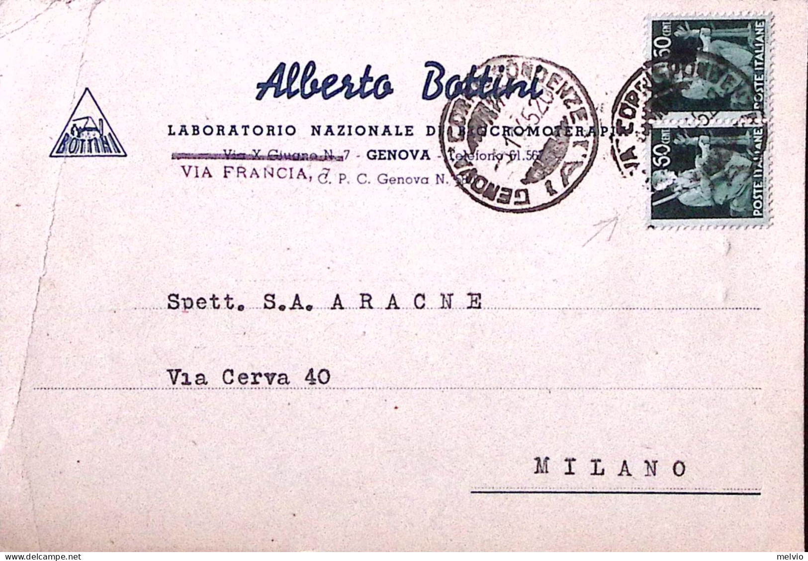1945-Democratica Coppia C.60 Su Cartolina Genova (5.11) - Marcophilie