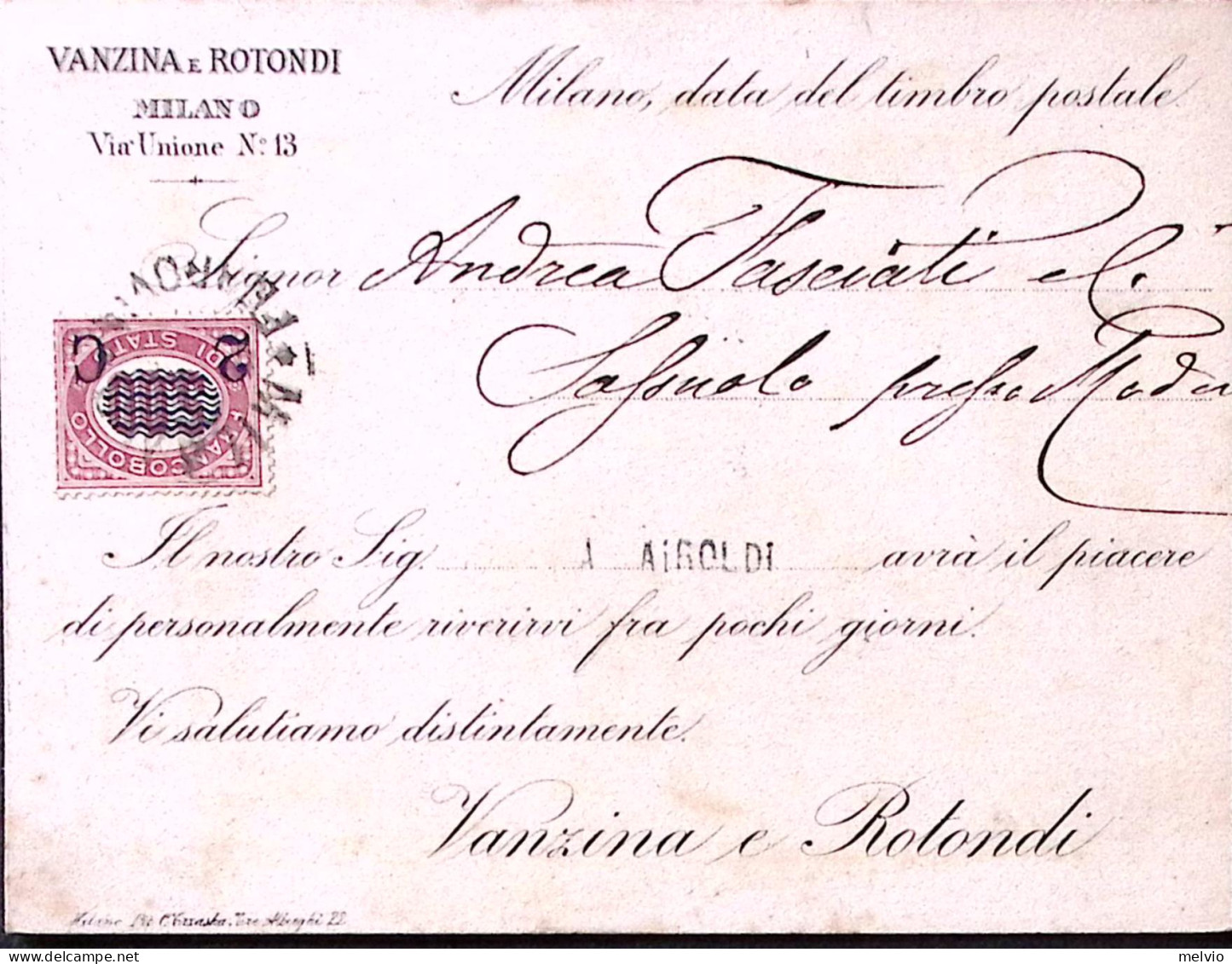 1880-SERVIZI Sopr. C. 2/5,00 (35) Isolato Su Avviso Di Passaggio - Storia Postale