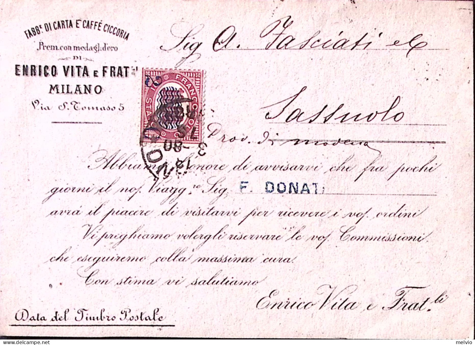 1880-SERVIZI Sopr. C. 2/10,00 (36) Isolato Su Avviso Di Passaggio Milano (13.3) - Storia Postale