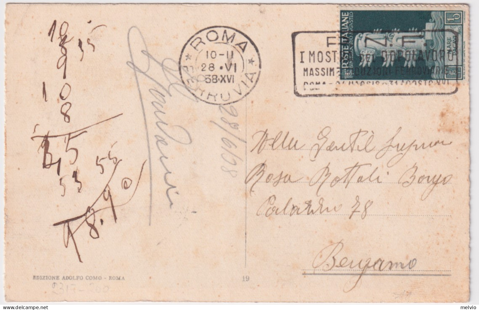1938-AUGUSTO C.15 (417) Isolato Su Cartolina Roma (28.6) - Poststempel
