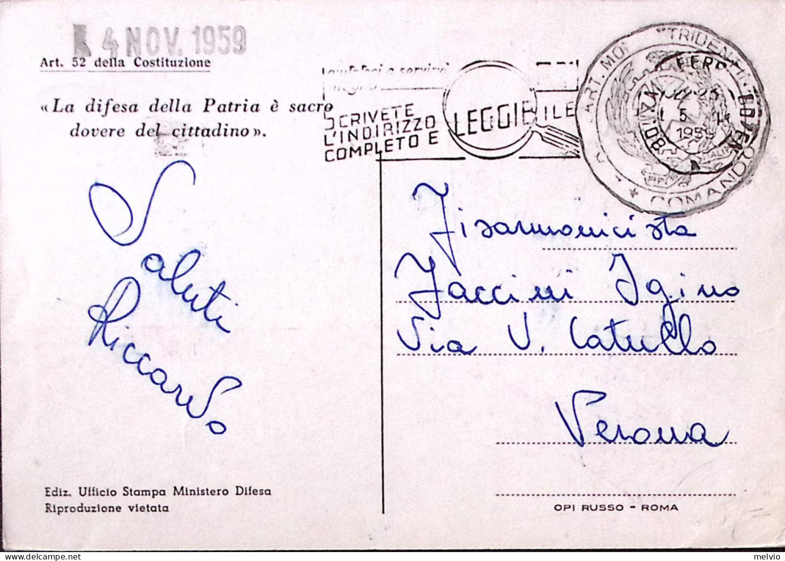 1959-FRANCHIGIA Giornata Forze Armate1959 Tondo Su Cartolina Bolzano (5.11) - Poststempel