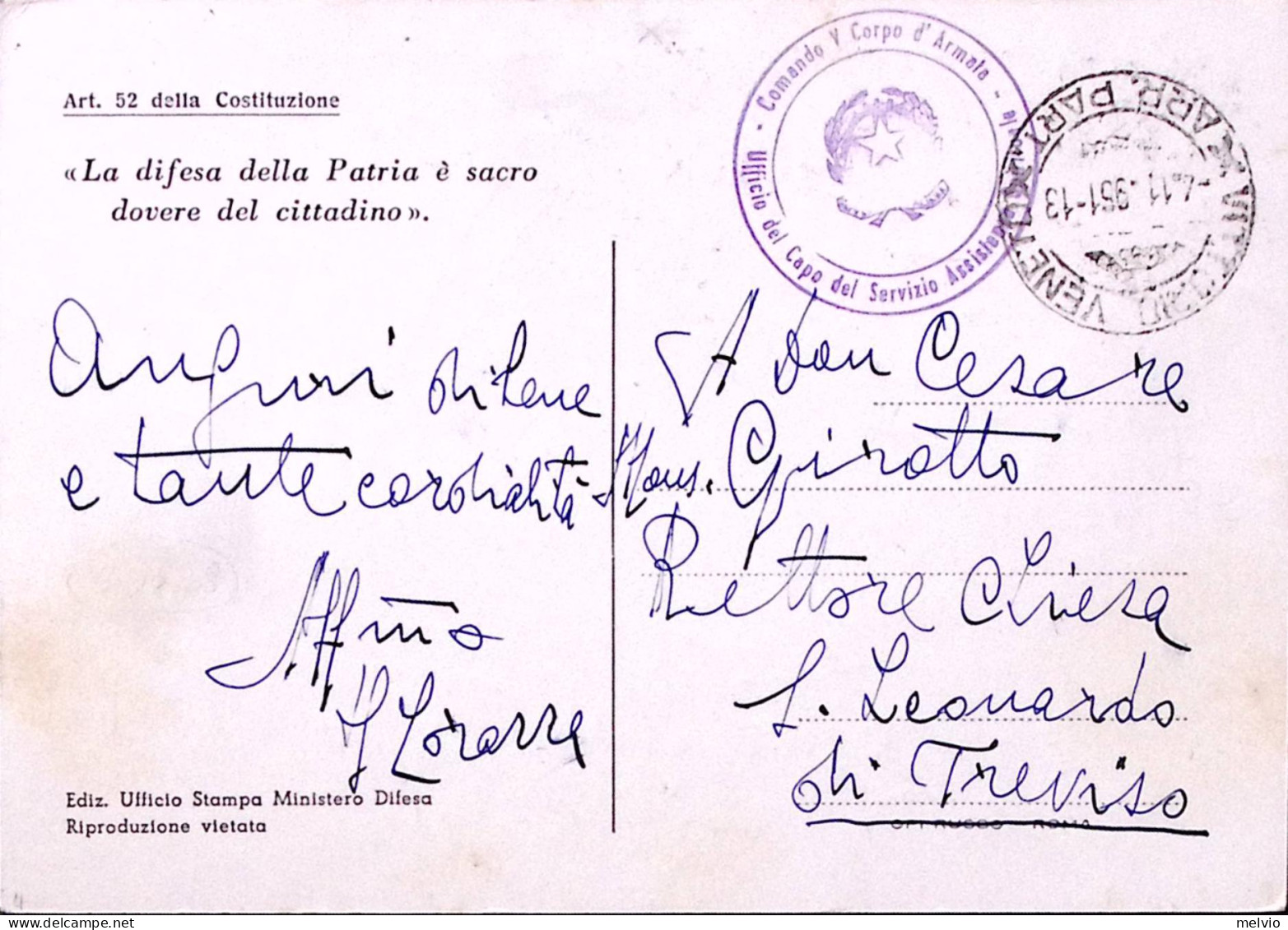 1951-FRANCHIGIA Giornata Forze Armate1951 Tondo Su Cartolina Vittorio Veneto (4. - Poststempel