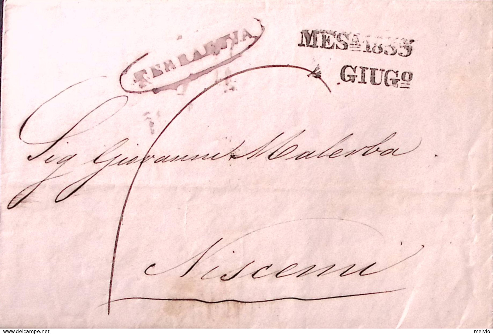 1855-SICILIA TERRANOVA Ovale Rosso Su Lettera Completa Testo (4.6) - 1. ...-1850 Prefilatelia