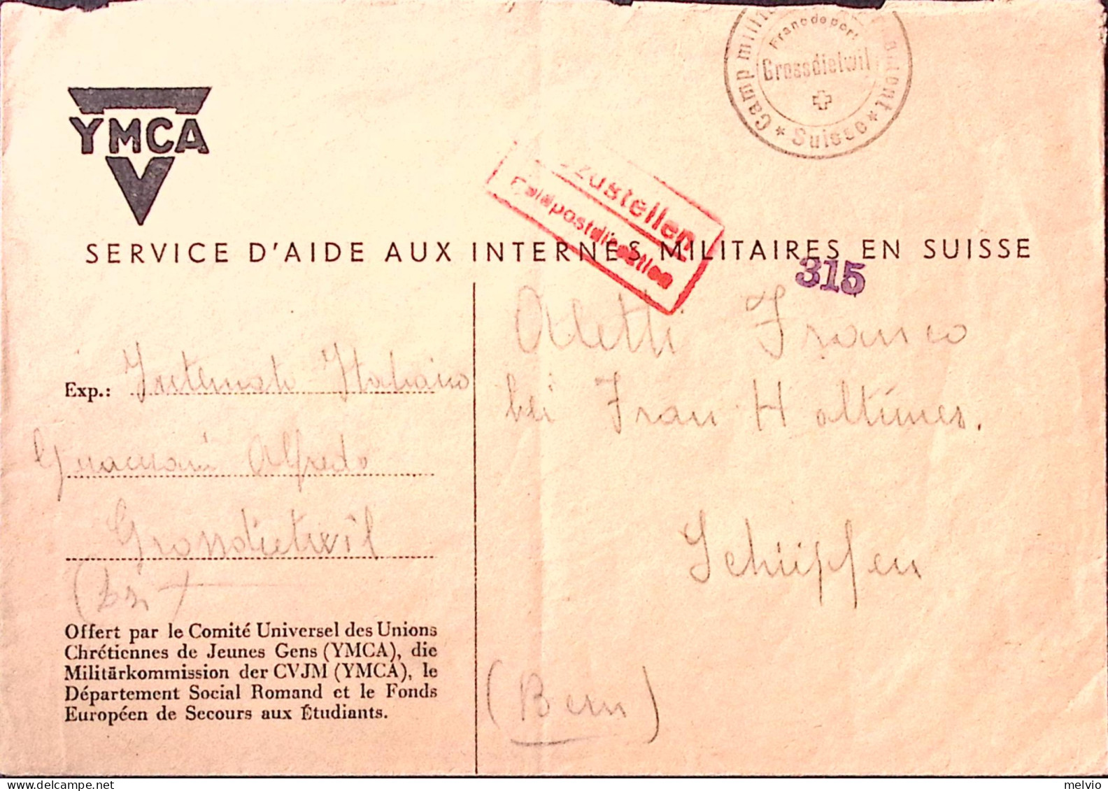 1945-INTERNATO ITALIANO A Grossdietwil (Svizzera) Tondo Viola E Manoscritto - Poststempel