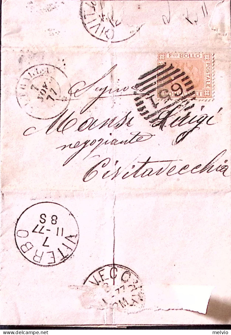 1877-VETRALLA C 2+sbarre (7.11) Su Lettera Completa Testo Affr. C.20 (28) - Marcofilía