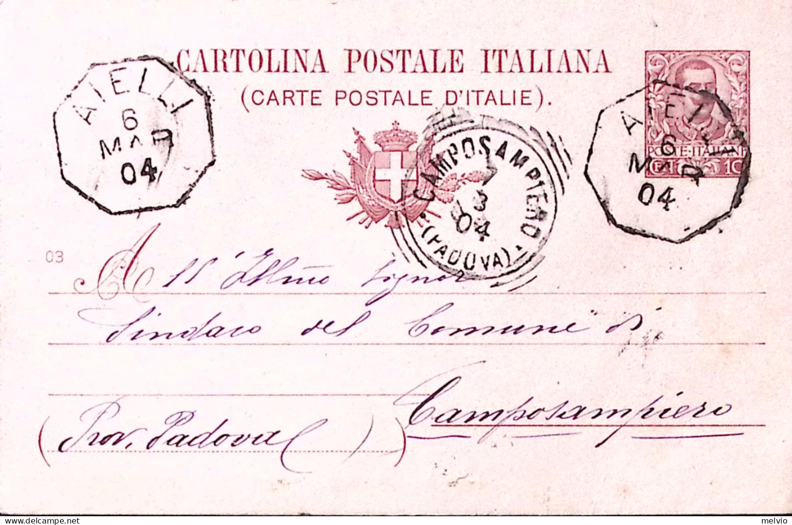 1904-AIELLI Ottagonale Collettoria (6.3) Su Cartolina Postale Floreale C.10 Mill - Interi Postali