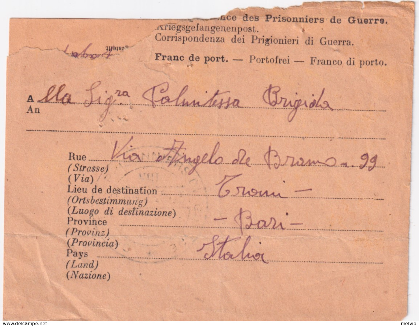 1945-DEPOT VIII^Carnot Manoscritto Su Cartolina Franchigia Da Prigioniero Guerra - Poststempel