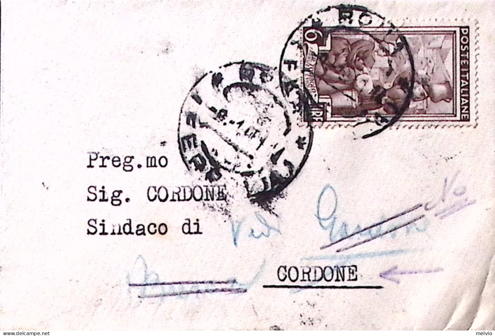 1951-ITALIA LAVORO Lire 6 (638) Isolato Su Biglietto Visita - 1946-60: Poststempel