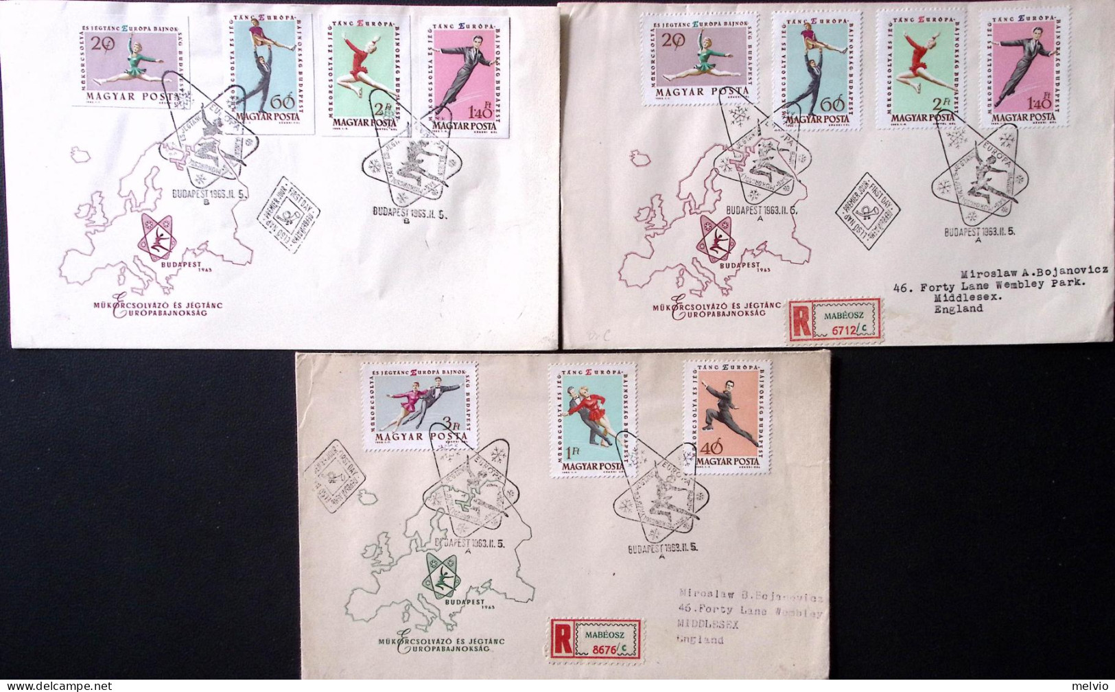 1963-Ungheria Campionato Europeo Pattinaggio Artistico (1539/5+1539/5ND+FG.43 No - FDC