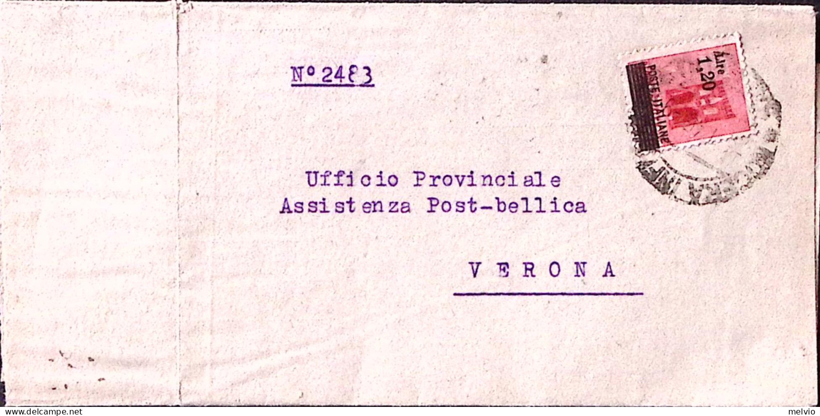 1945-Monumenti Sopr.lire 1,20/20 Isolato Su Piego Nocera Inferiore (1.6) - Marcophilie