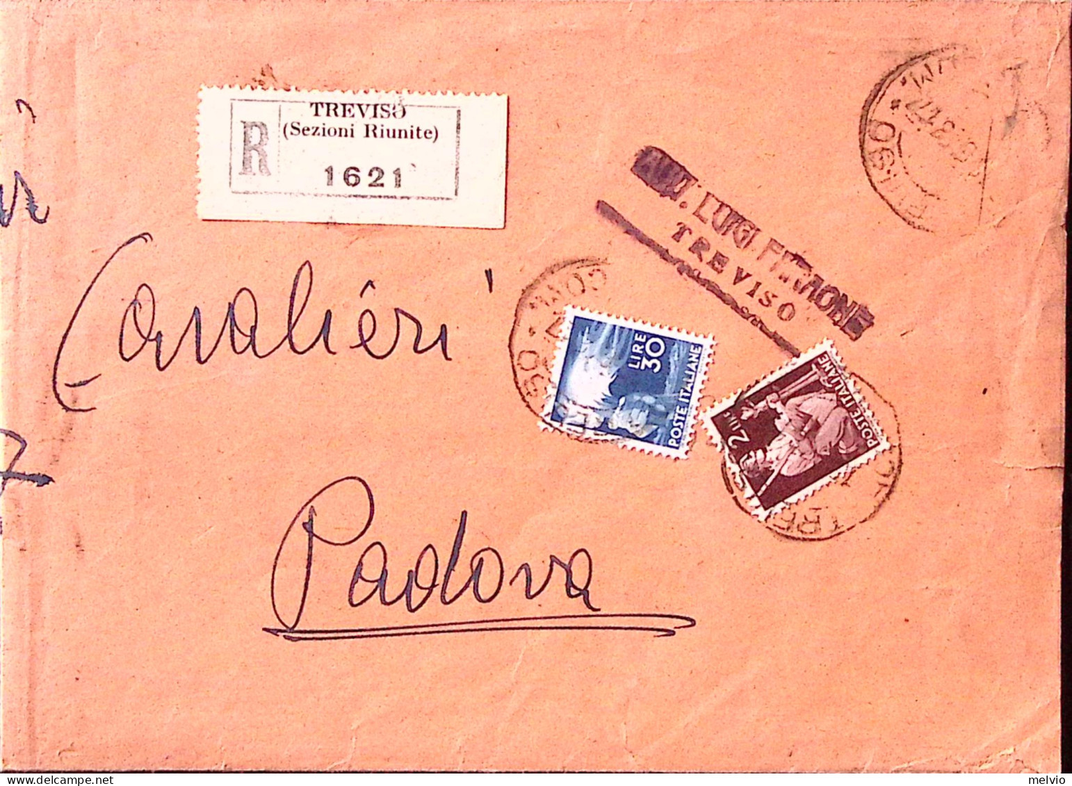 1948-Democratica Lire 2 E 30 Su Busta Grande Manoscritti Raccomandati Con Letter - 1946-60: Poststempel
