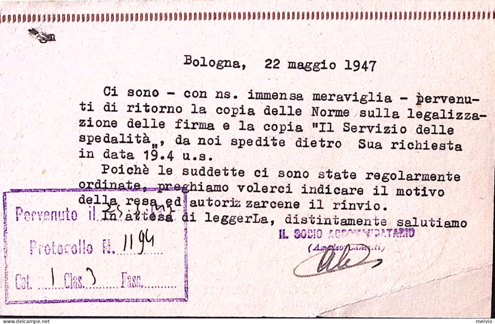 1947-AGENZIA STAB. TIP. ED. CANTELLI/BOLOGNA C.2 (22.5.47) Su Cartolina - Bologna