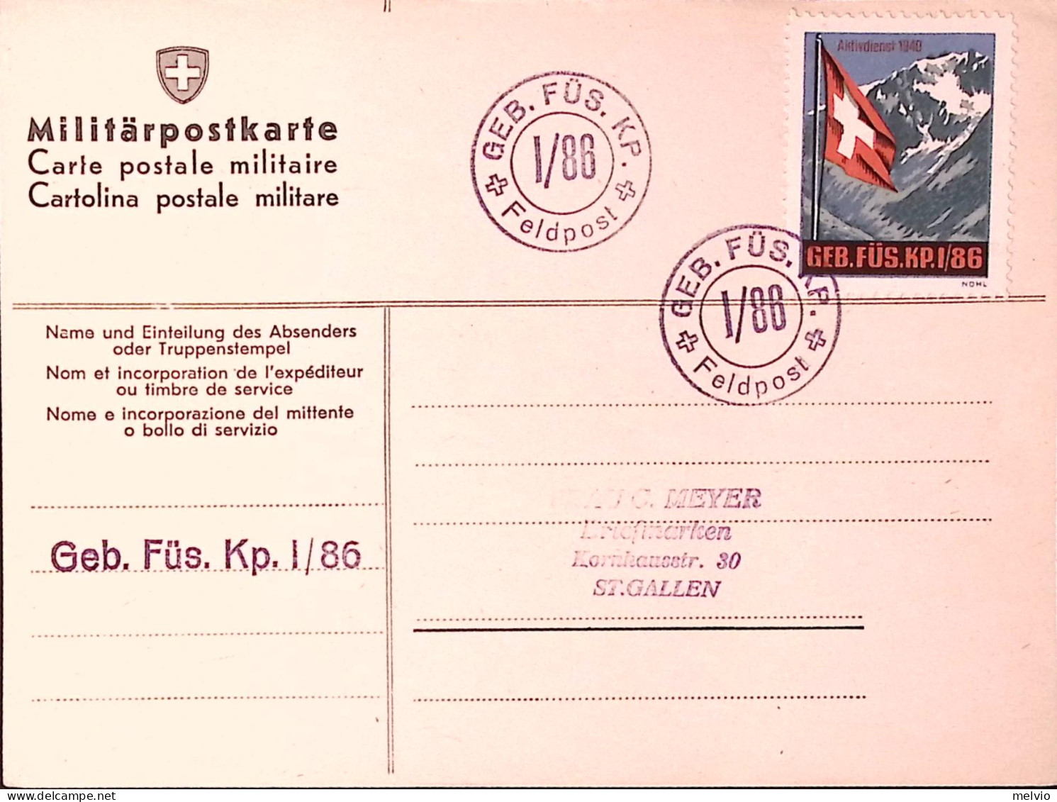 1940circa-Svizzera GEB. FUS. KP I/88/FELDPOST Timbro E Chiudi Lettere Su Cartoli - Poststempel