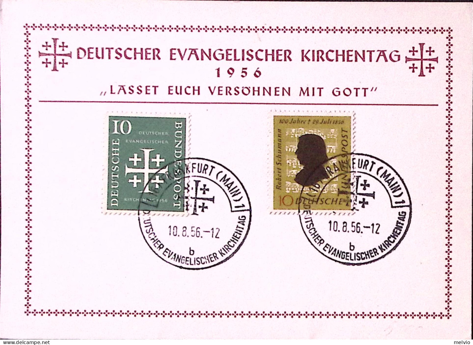 1956-Germania Giornata Chiesa Evangelica/Francoforte (10.8.56)annullo Speciale S - Cartas & Documentos