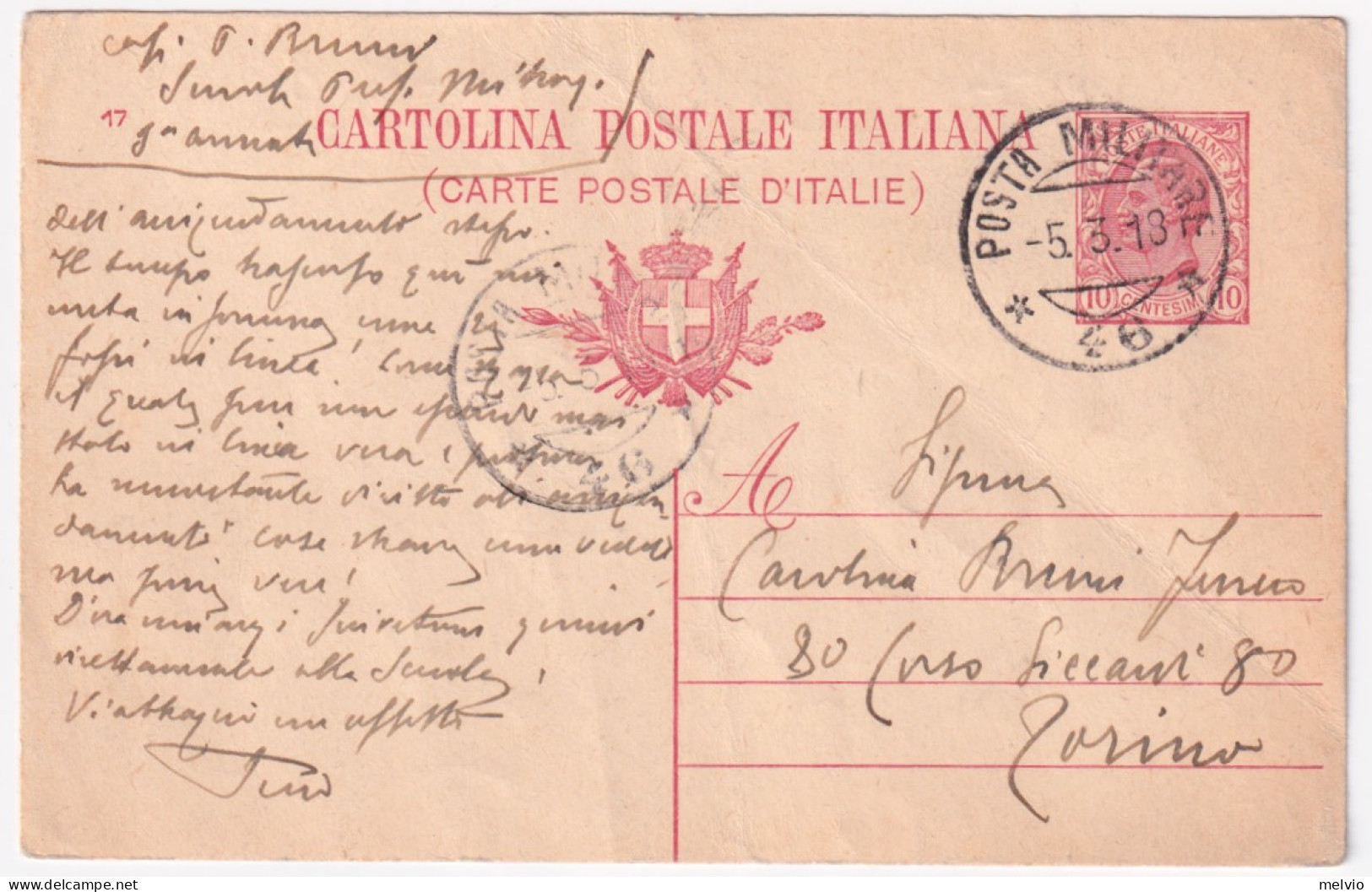 1918-Posta Militare/46 C.2 (5.3) Su Cartolina Postale Leoni C.10 Mill.17 - Marcofilía
