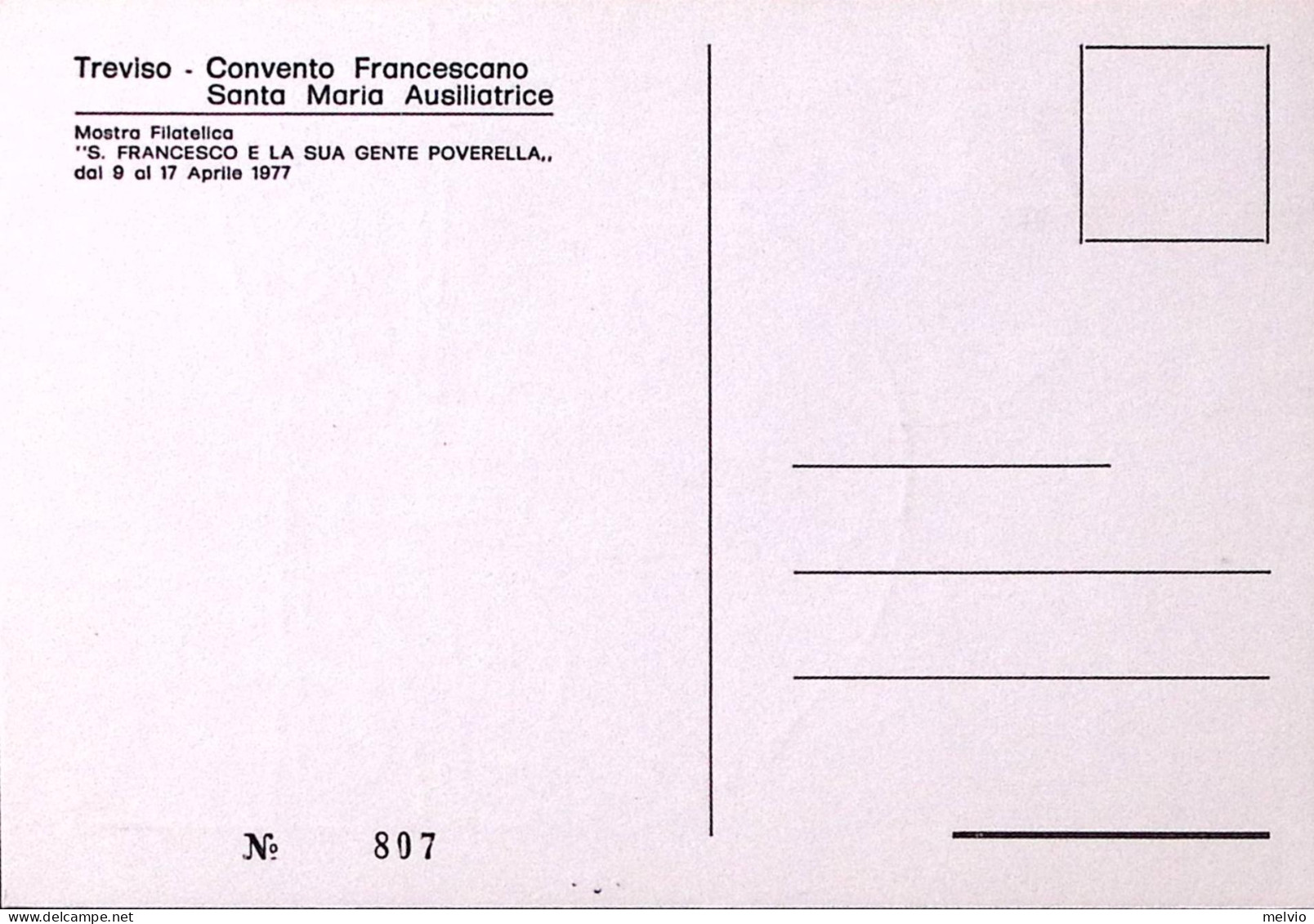 1977-TREVISO Mostra Filatelica Francescana (9.4) Annullo Speciale Su Cartolina - 1971-80: Marcophilie