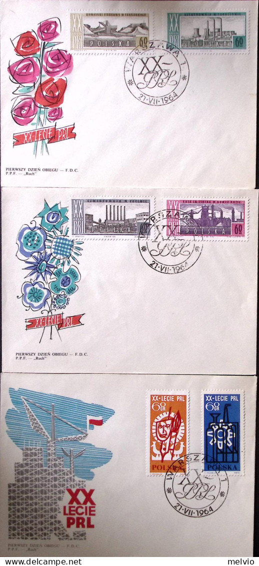 1964-POLONIA XX Anniversario Repubblica Serie Cpl. (1360/9) 5 Fdc - FDC