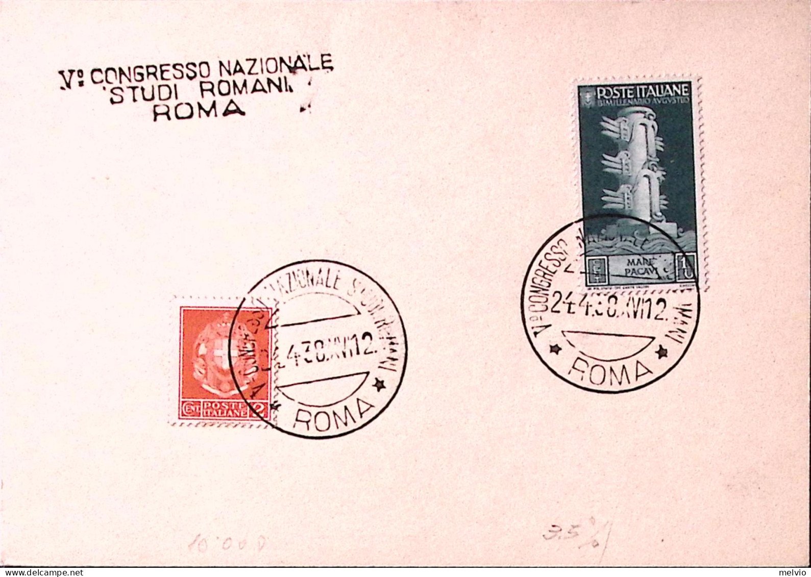 1938-ROMA V Congresso Nazion. Studi Romani (24.4) Annullo Speciale E Lineare Su  - Poststempel