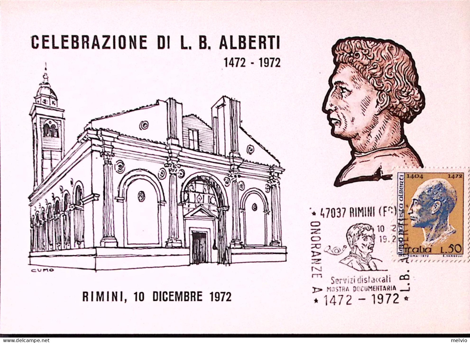 1972-RIMINI Celebrazioni L. B. Alberti (10.12) Annullo Speciale Su Cartolina - 1971-80: Marcophilia