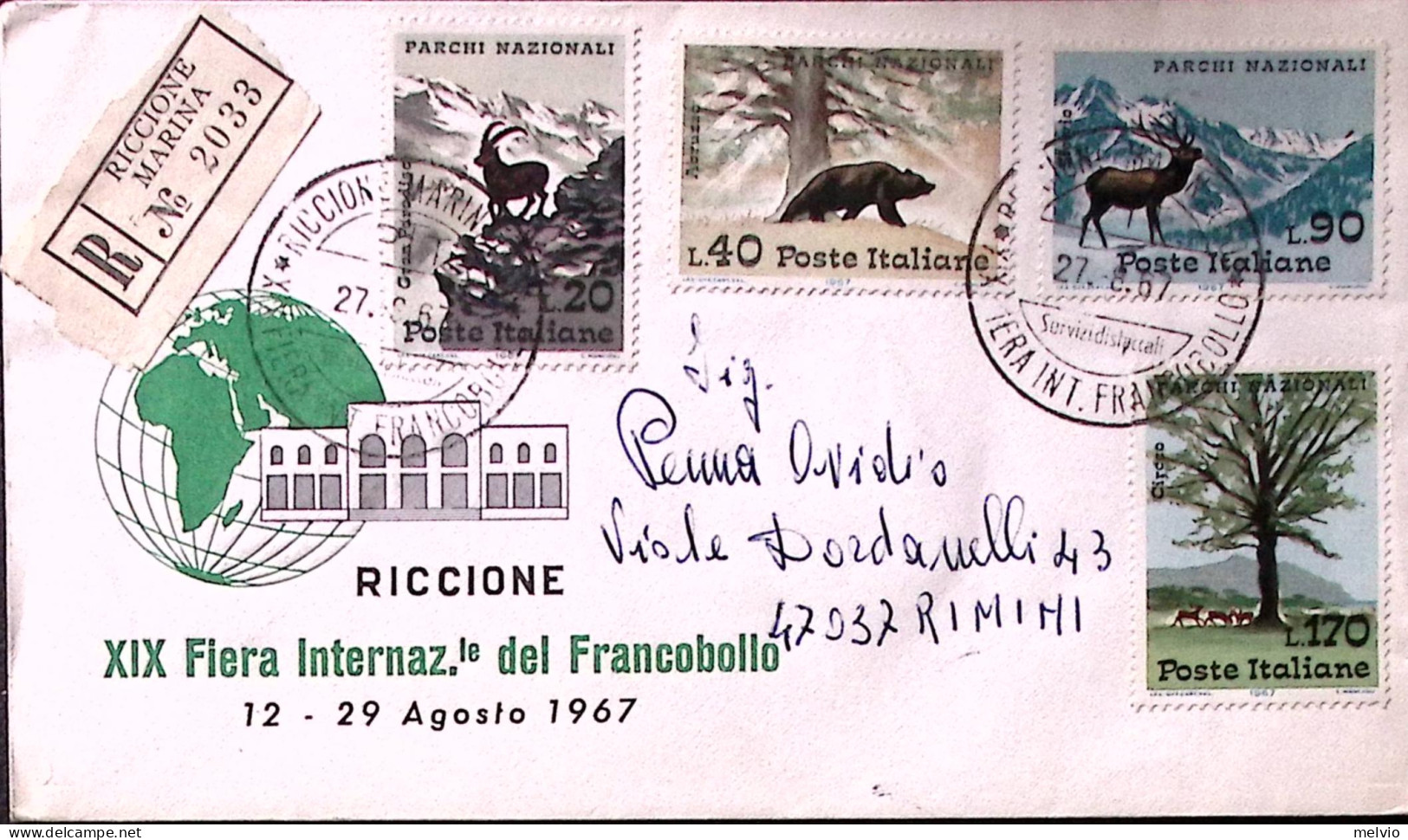 1967-RICCIONE MARINA XIX Fiera Iint. Francobollo (27.8) Annullo Speciale Su Racc - 1961-70: Poststempel